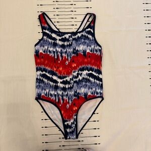 Fila Girls' Red, Navy & White Patterned One-Piece Swimsuit
